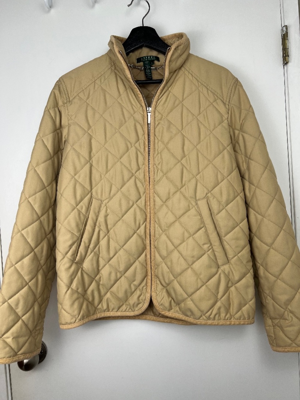 Lauren Ralph Lauren Quilted Barn Chore Coat size L Tan with Corduroy Trim